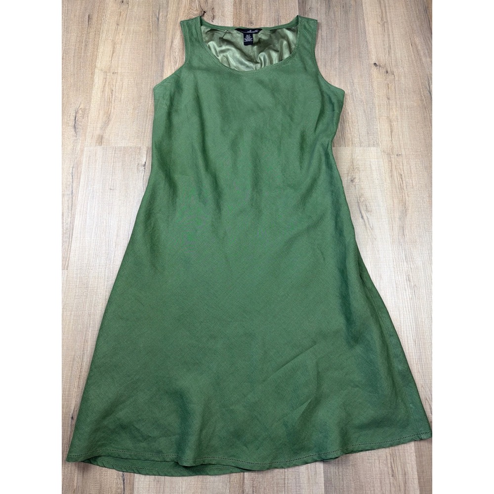 Willi Smith Womens Olive‎ Green 100% Linen Sleeveless Shift Dress Size 14 NWOT